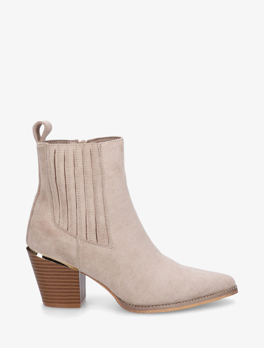 Bottines style santiags en suédine - Beige - 1