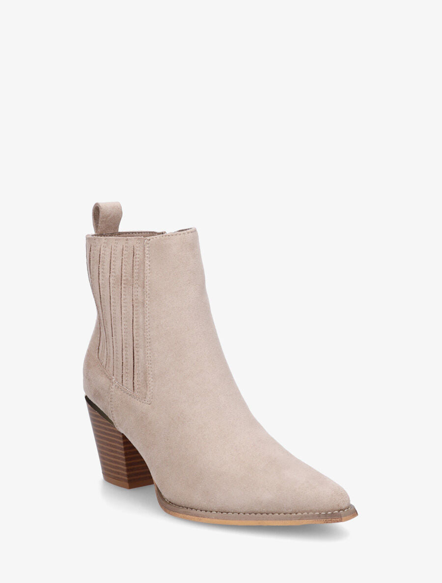 Bottines style santiags en suédine - Beige - 2