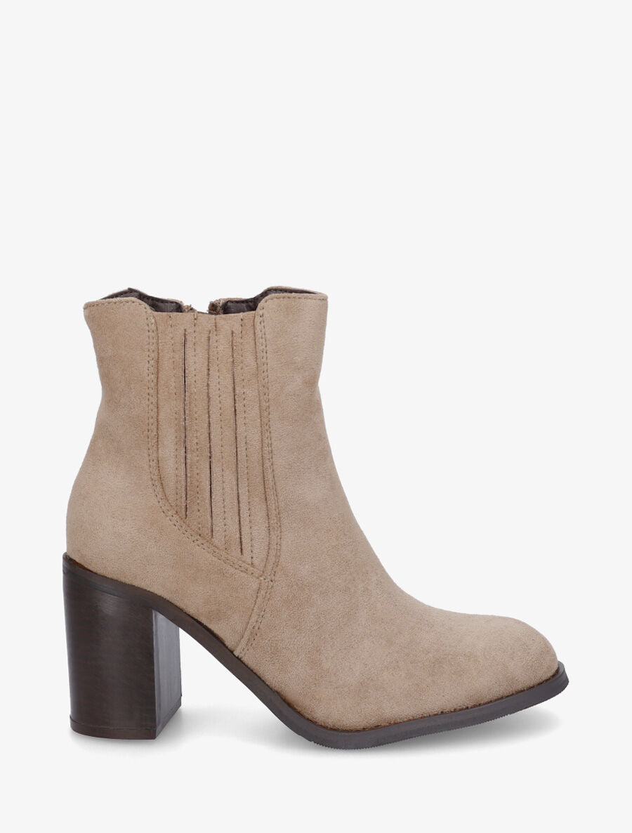 Bottines en suédine à talon haut - Taupe - 1