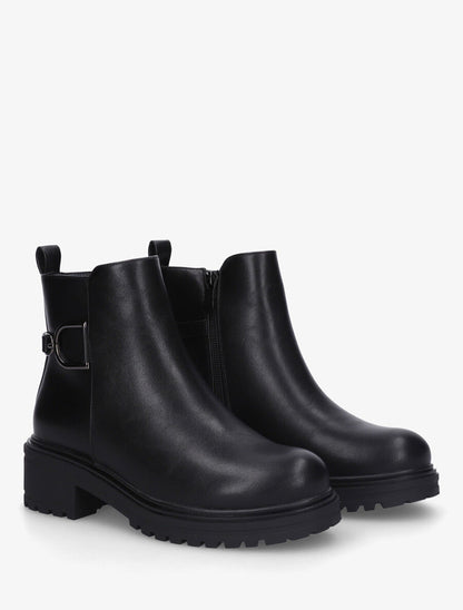Bottines unies en simili à empiècement métal - Noir - 4