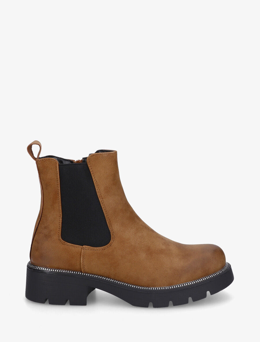 Bottines élastiquées en suédine - Camel - 5