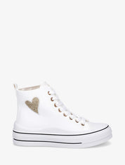 Sneakers en simili à flocage coeur - Blanc - 1