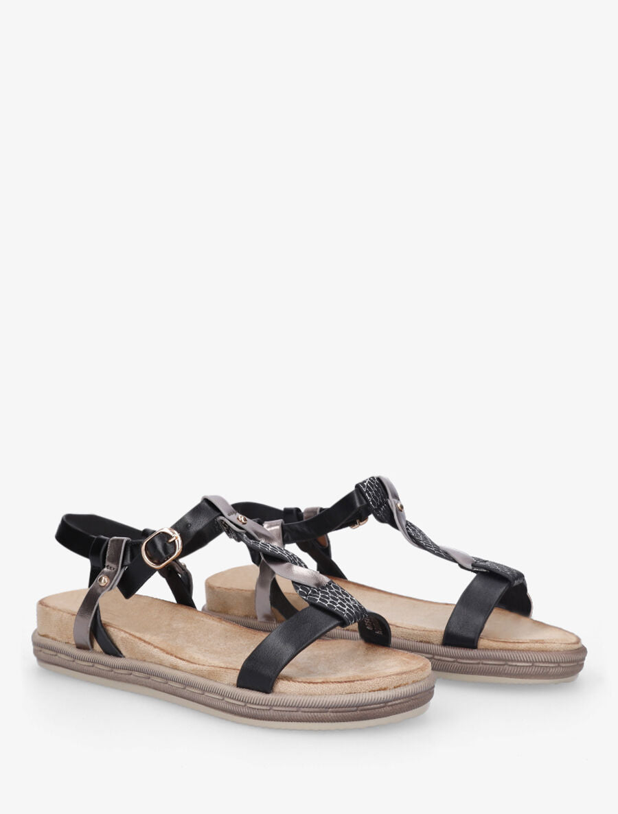 Nu-pieds en simili à brides tressées - Noir - 4