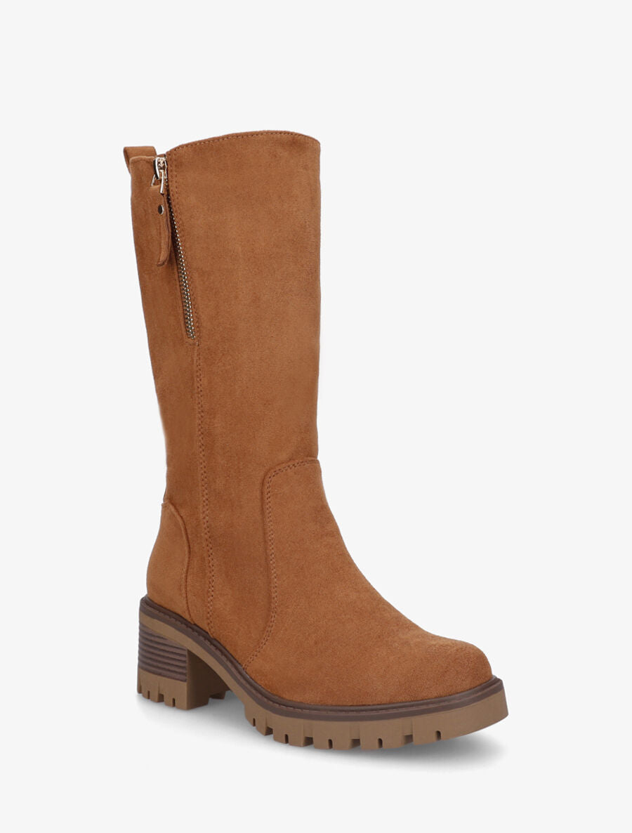Bottines montantes en suédine à double zips - Camel - 2