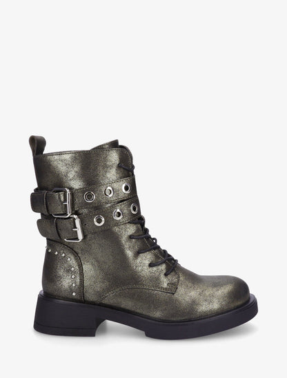 Bottines en simili à double sangles et lacets - Kaki - 1
