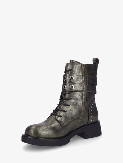 Bottines en simili à double sangles et lacets - Kaki - 3