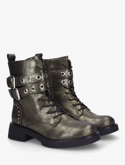 Bottines en simili à double sangles et lacets - Kaki - 4