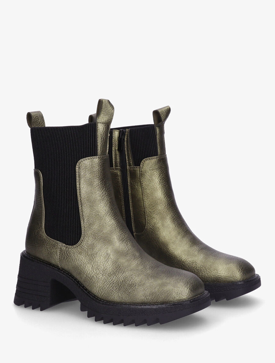 Bottines hautes à talon bloc et semelle crantés - Kaki - 4