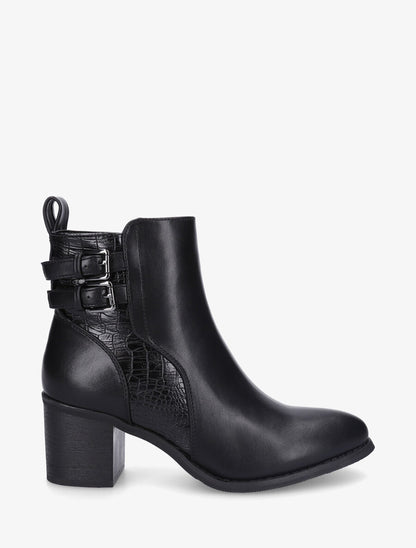 Bottines unies à détail croco - Noir - 5