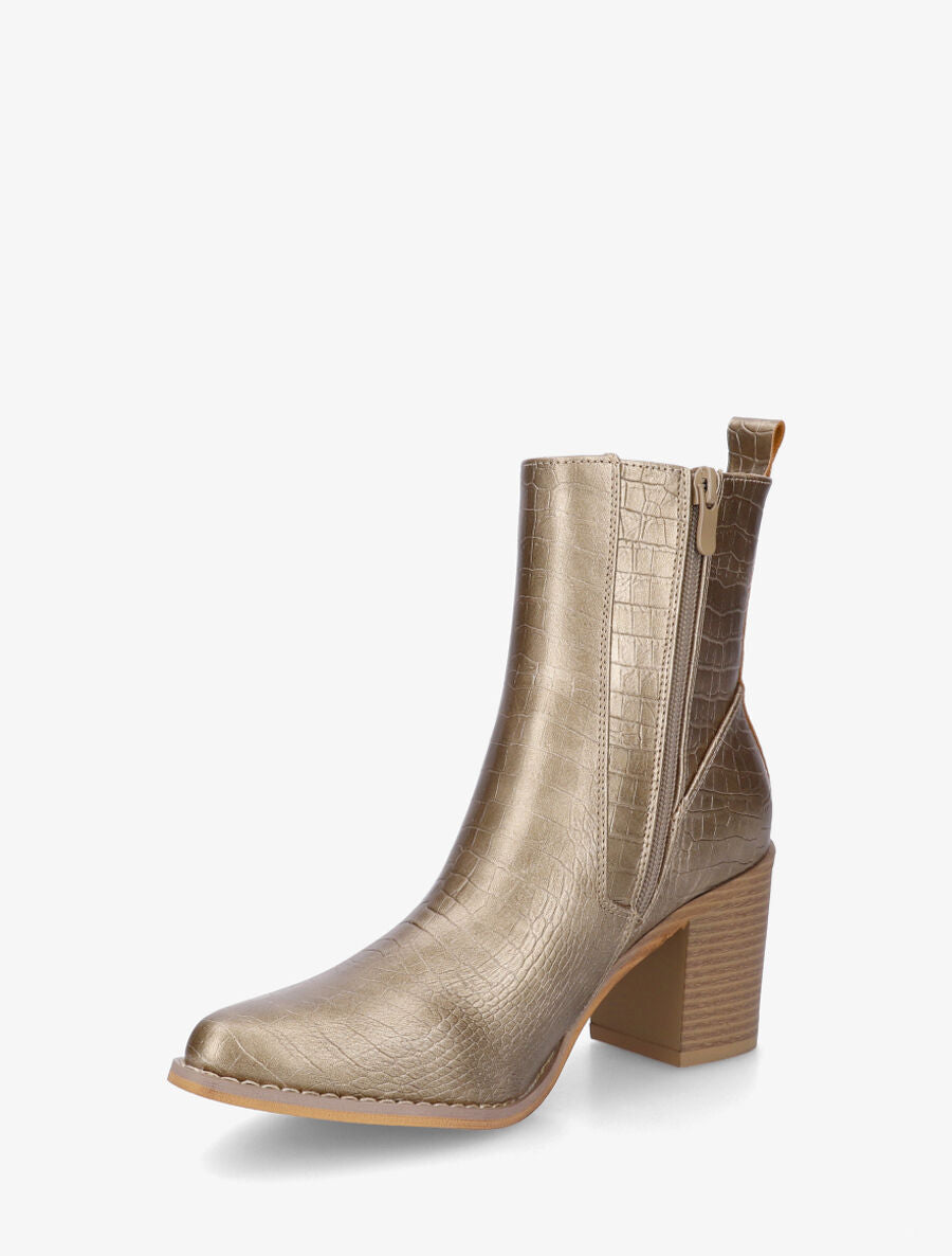 Bottines effet croco à bouts pointus - Or - 3
