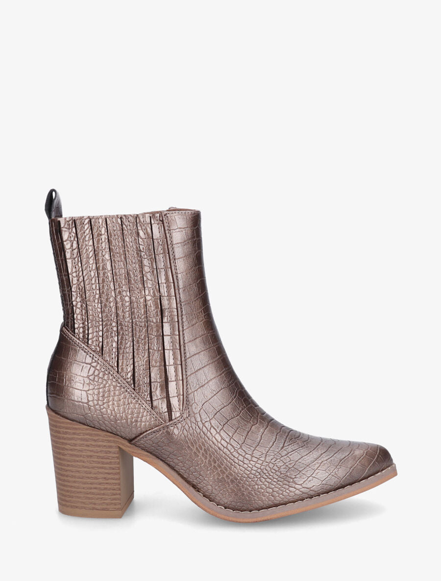 Bottines effet croco à bouts pointus - Bronze - 1