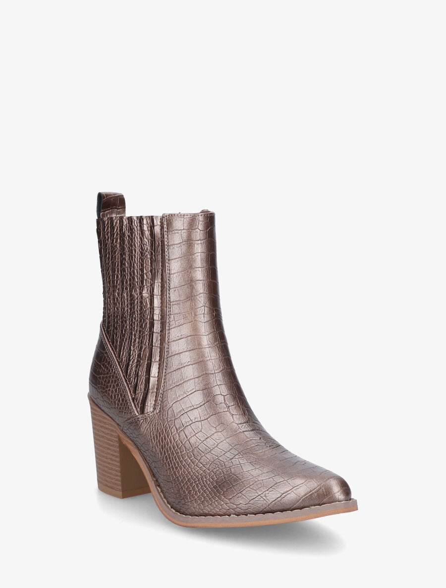 Bottines effet croco à bouts pointus - Bronze - 2
