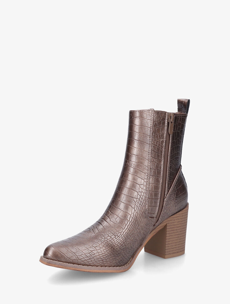Bottines effet croco à bouts pointus - Bronze - 3