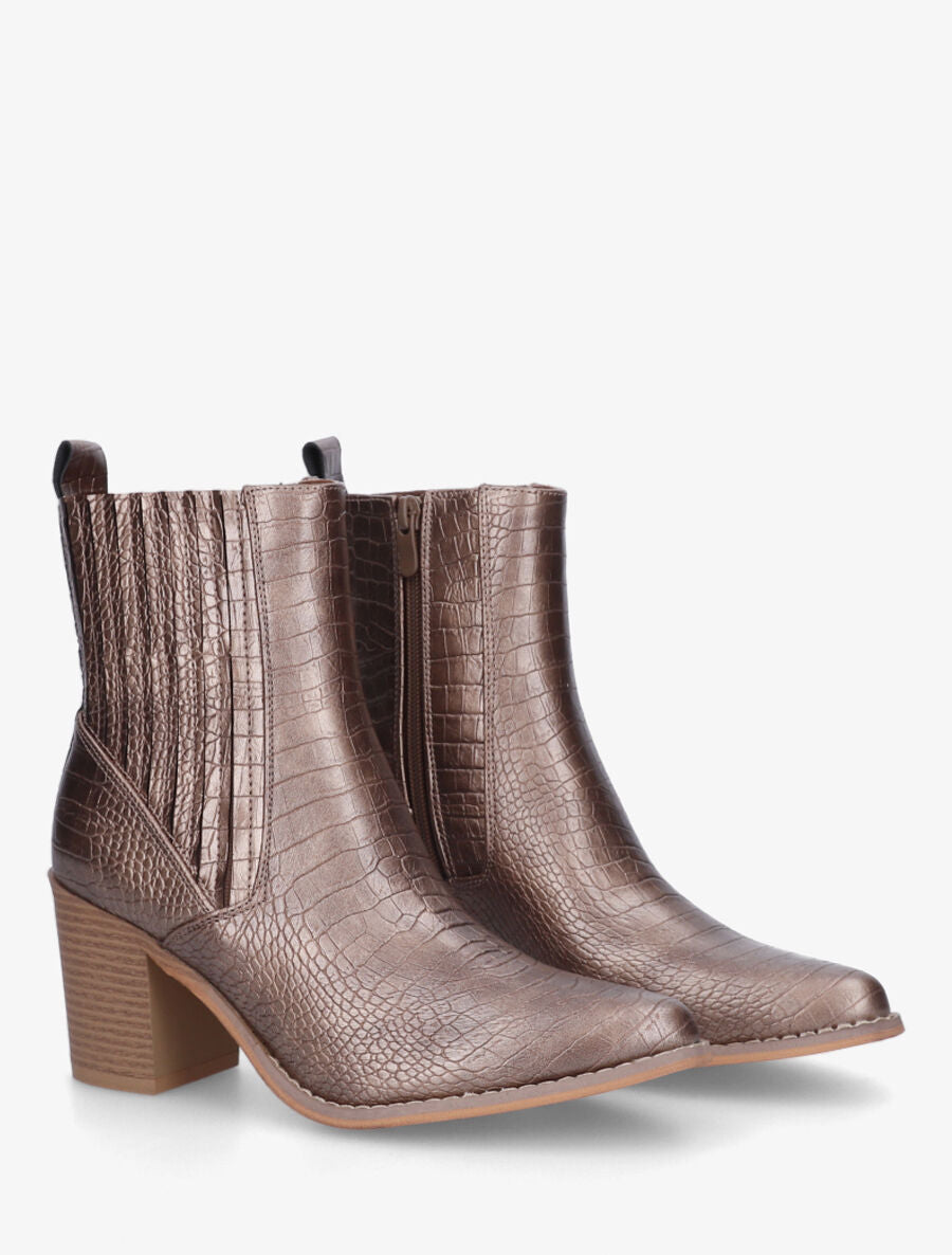 Bottines effet croco à bouts pointus - Bronze - 4