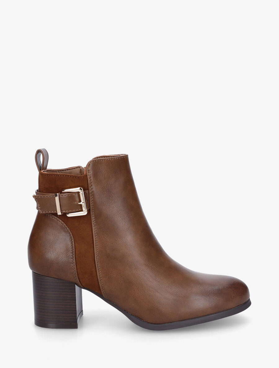 Bottines unies en simili et suédine - Camel - 5