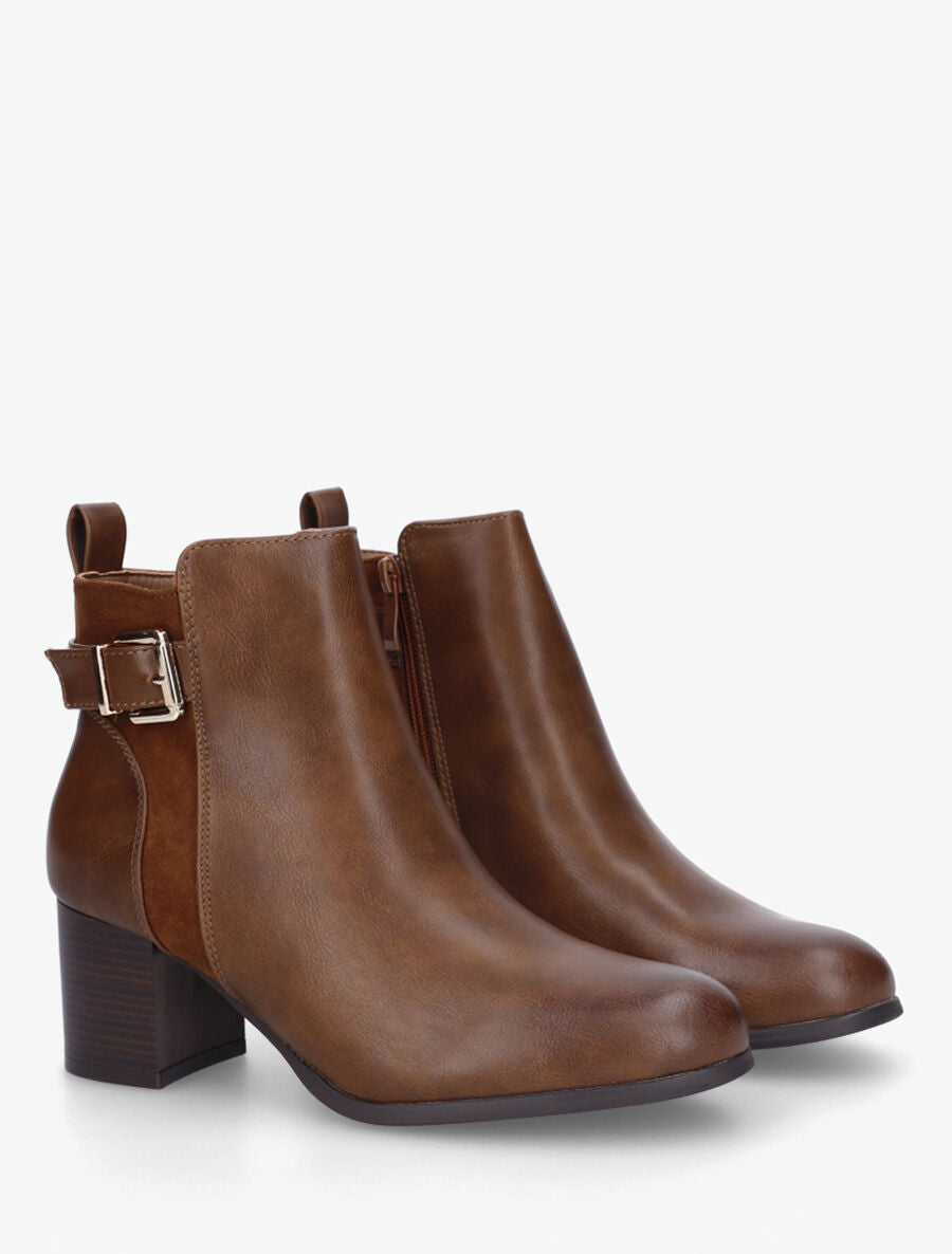 Bottines unies en simili et suédine - Camel - 4