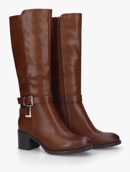 Bottes en simili sanglées à talon - Camel - 4