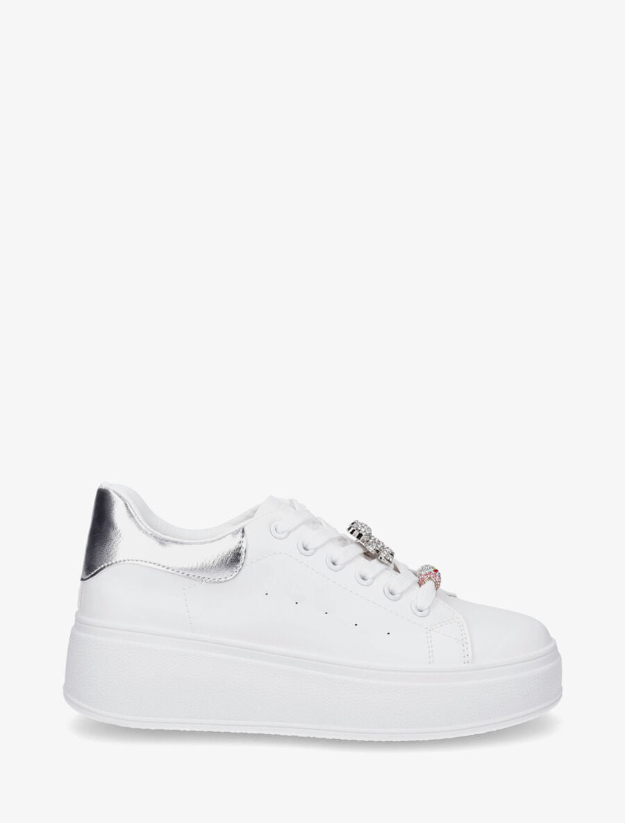 Sneakers à contrefort contrastant et bijoux strassés - Argent - 1