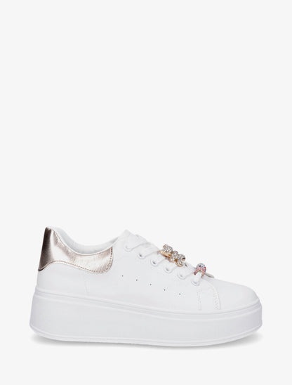 Sneakers à contrefort contrastant et bijoux strassés - Doré rose - 1