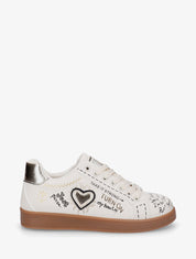 Sneakers en simili à flocage et empiècement coeur - Beige - 1