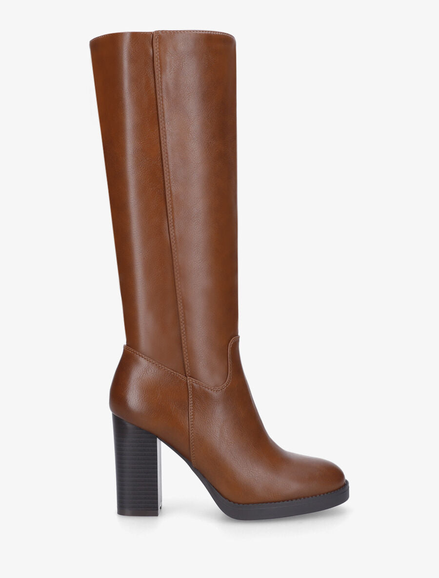 Bottes classiques unies à talon haut - Camel - 1