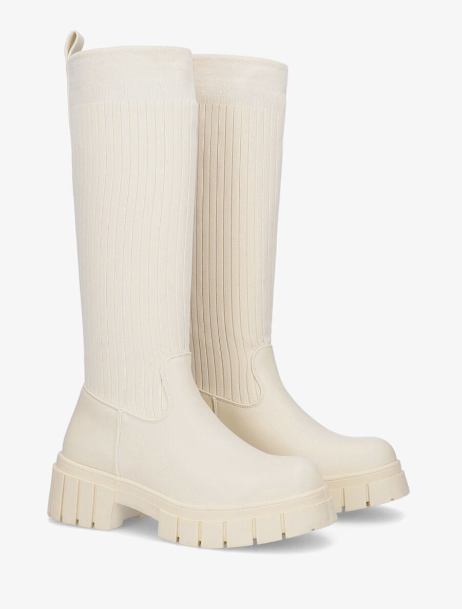 Bottes style chaussettes - Beige - 4
