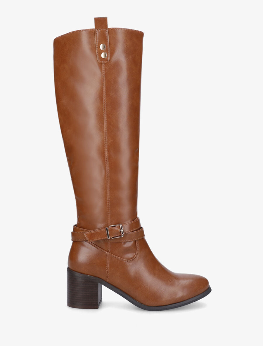 Bottes en simili sanglées à talon - Camel - 5