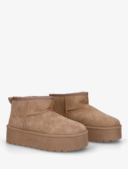 Low boots fourrées en suédine - Taupe - 4