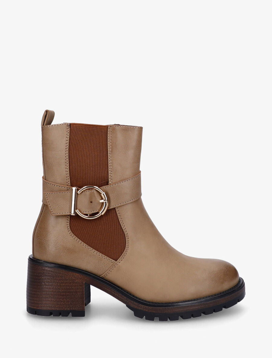 Bottines montantes élastiquées en simili - Taupe - 5