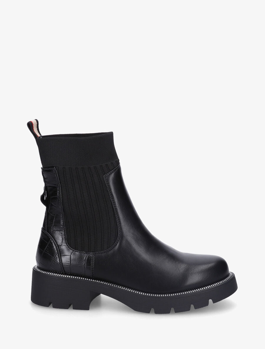 Bottines style chaussettes à contrefort croco - Noir - 1