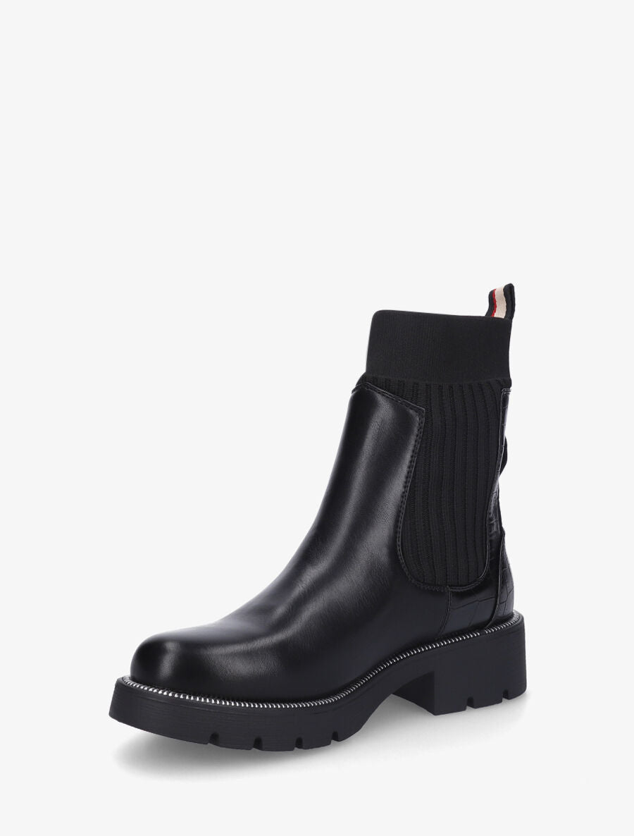 Bottines style chaussettes à contrefort croco - Noir - 3