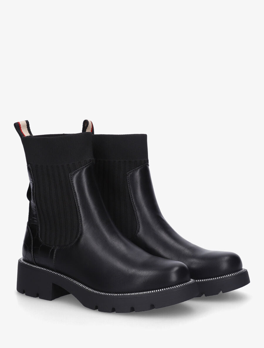 Bottines style chaussettes à contrefort croco - Noir - 4
