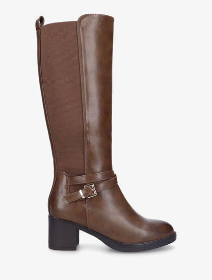 Bottes élastiquées en simili à talon - Marron - 1