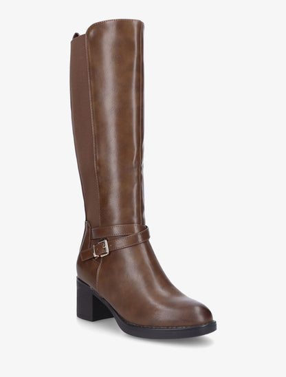 Bottes élastiquées en simili à talon - Marron - 2