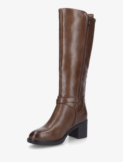 Bottes élastiquées en simili à talon - Marron - 3