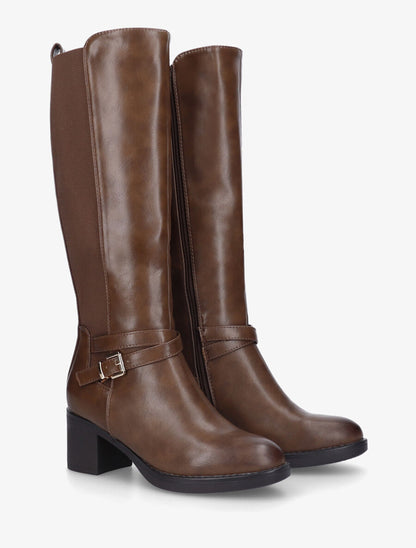 Bottes élastiquées en simili à talon - Marron - 4