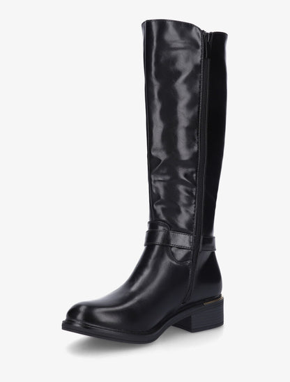 Bottes élastiquées en simili et sanglées - Noir - 3