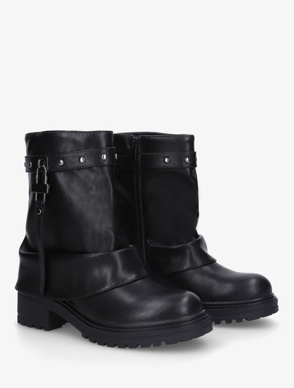 Bottines à revers et empiècement métal - Noir - 4