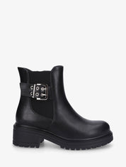 Bottines élastiquées et sanglées en simili - Noir - 5