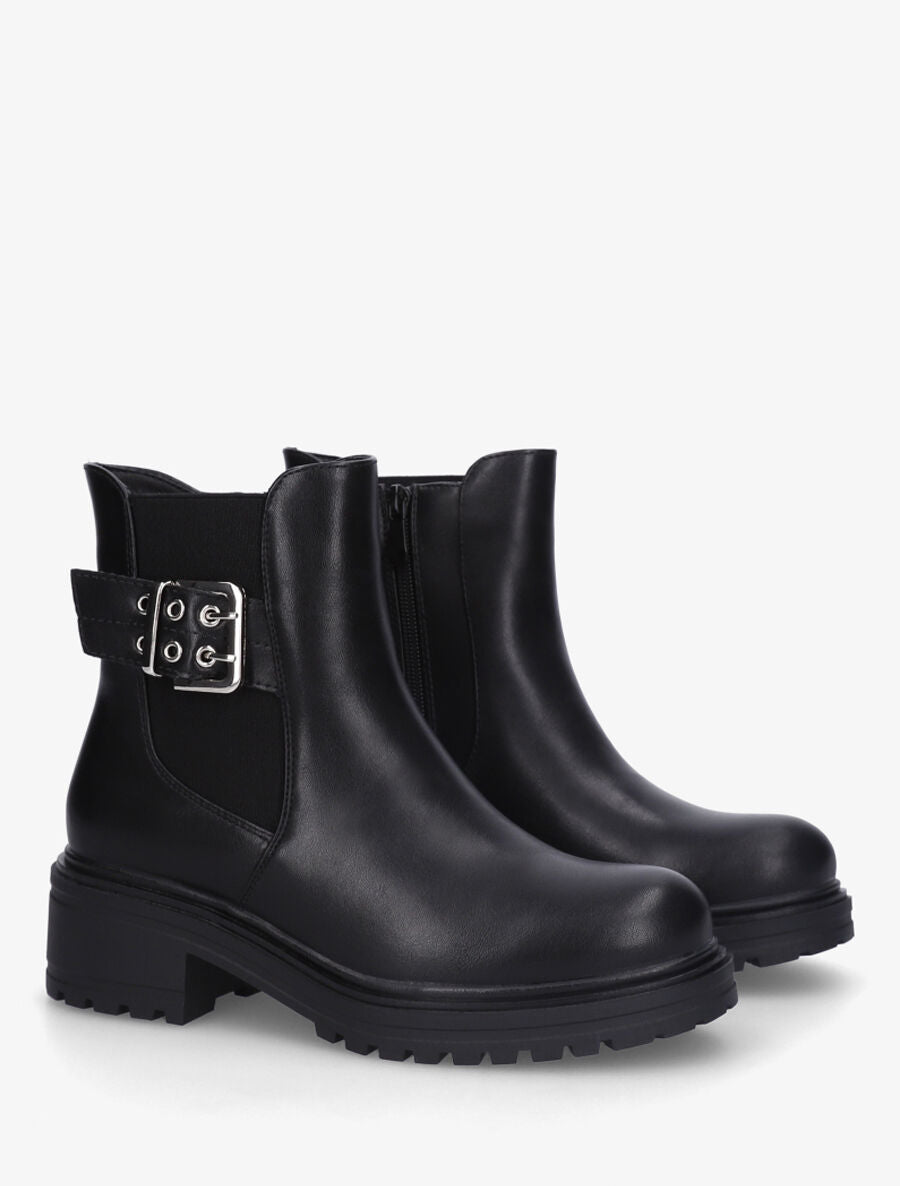 Bottines élastiquées et sanglées en simili - Noir - 4