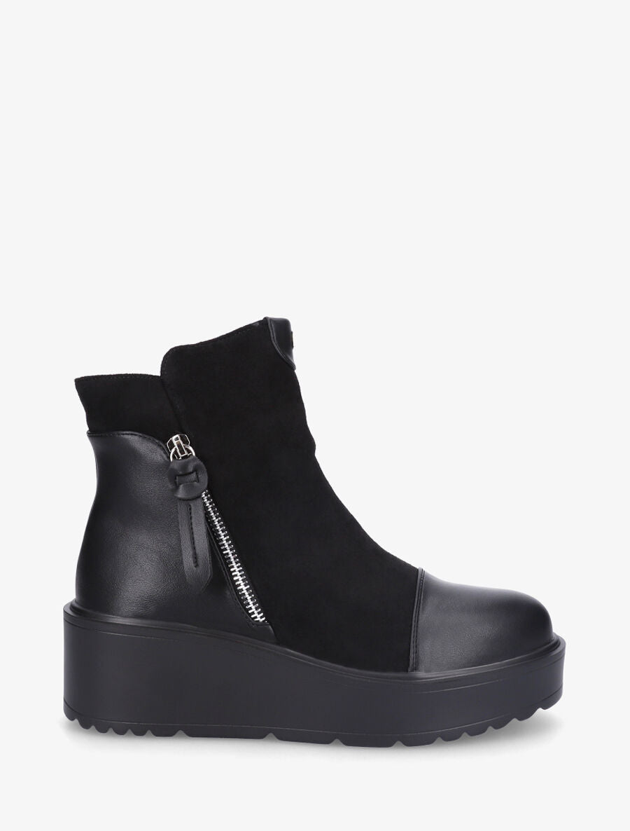 Bottines compensées en suédine et simili - Noir - 5