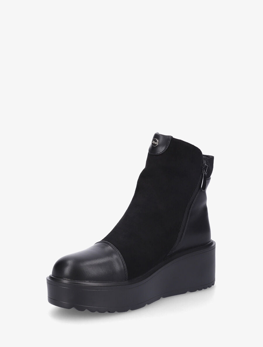 Bottines compensées en suédine et simili - Noir - 3