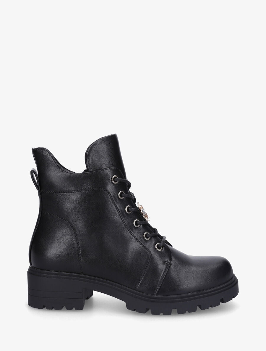 Bottines montantes à empiècement bijou strassé - Noir - 1