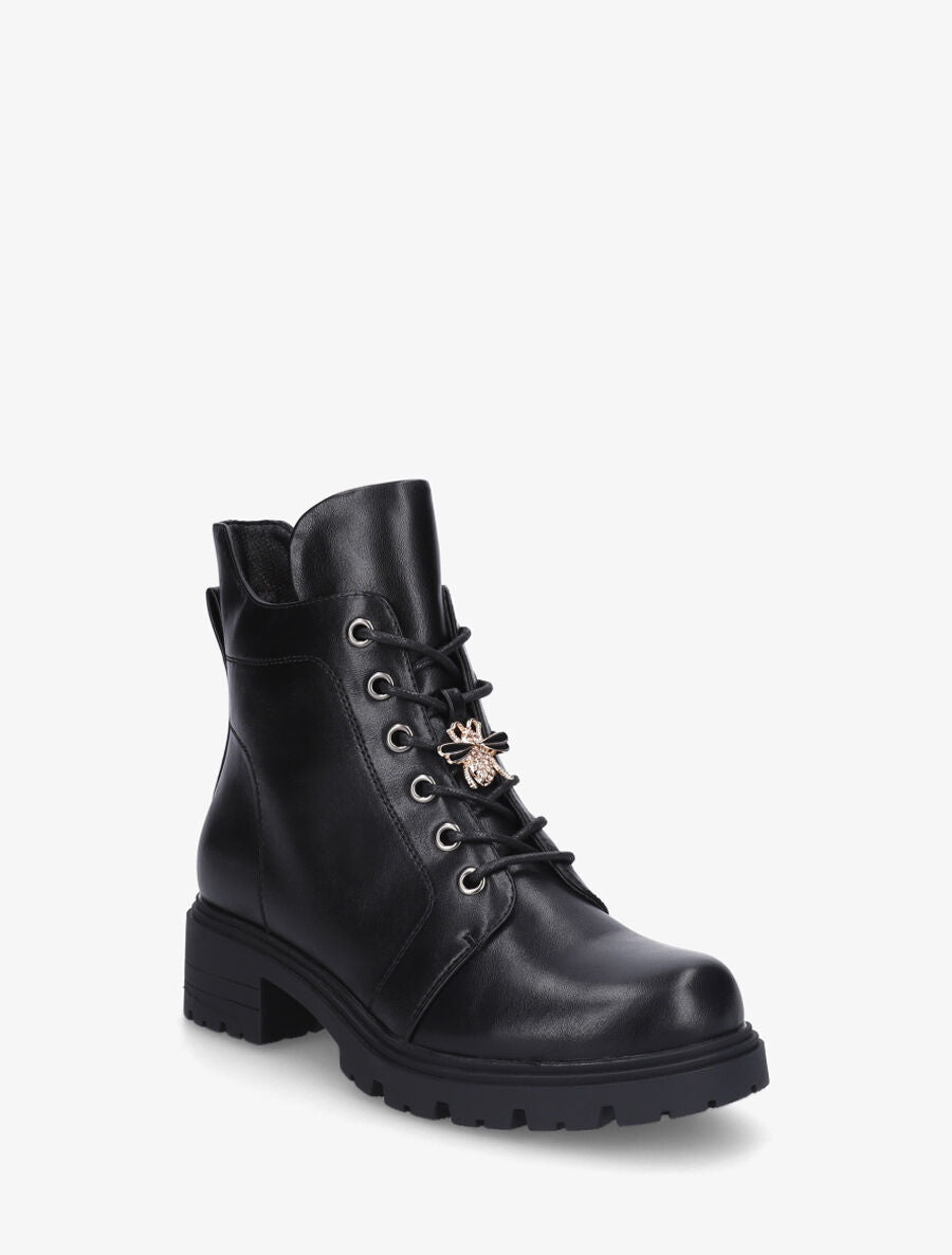 Bottines montantes à empiècement bijou strassé - Noir - 2