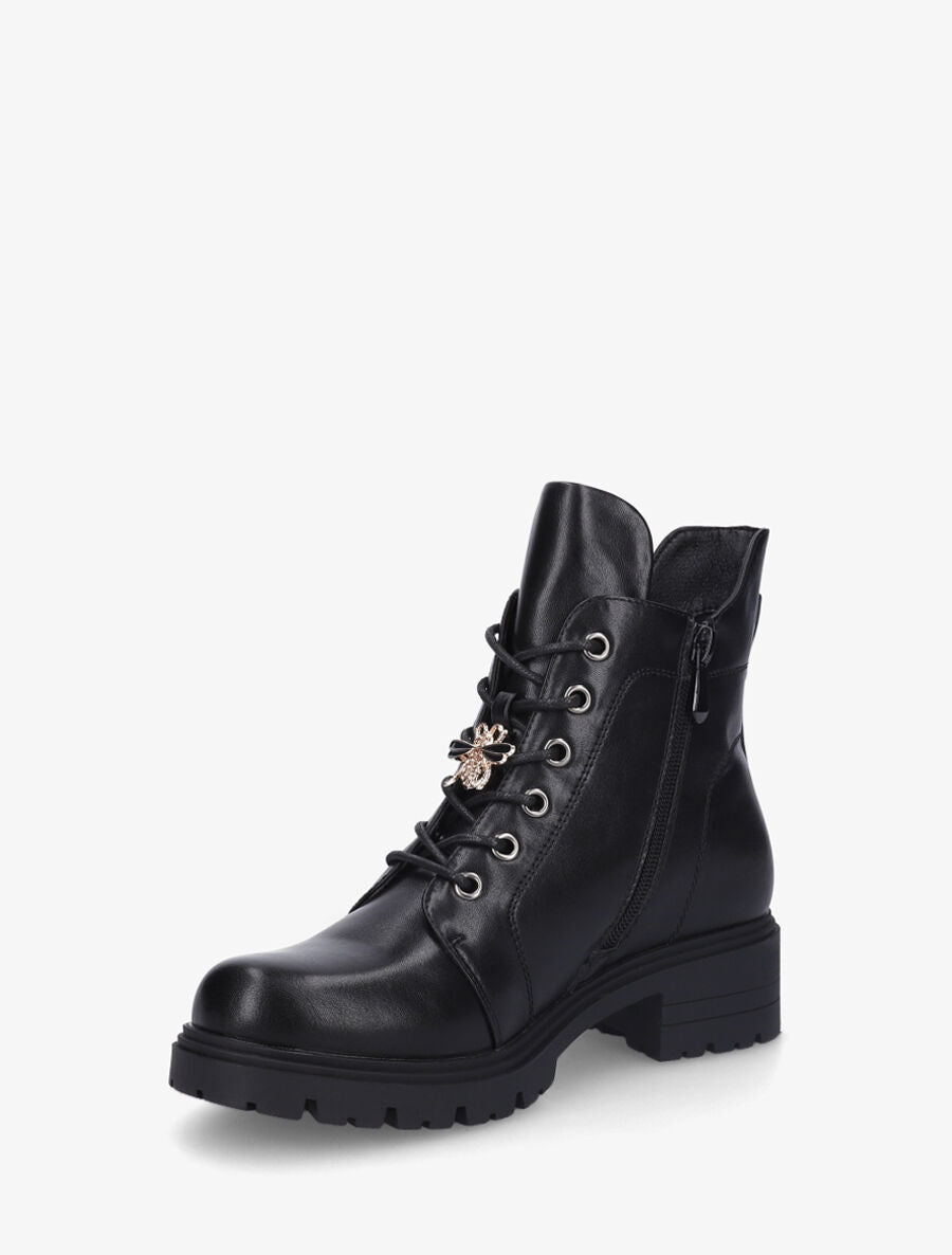Bottines montantes à empiècement bijou strassé - Noir - 3