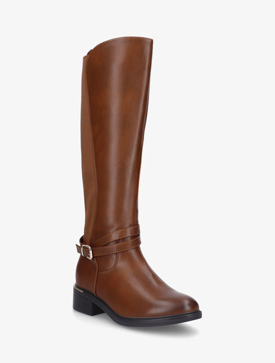 Bottes unies élastiquées à empiècement métal au talon - Camel - 2
