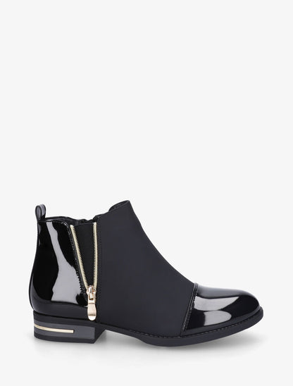 Bottines bi-matière à zip décoratif - Noir - 1