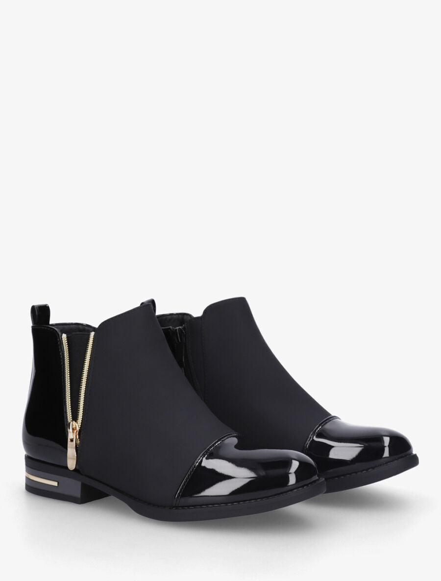 Bottines bi-matière à zip décoratif - Noir - 4