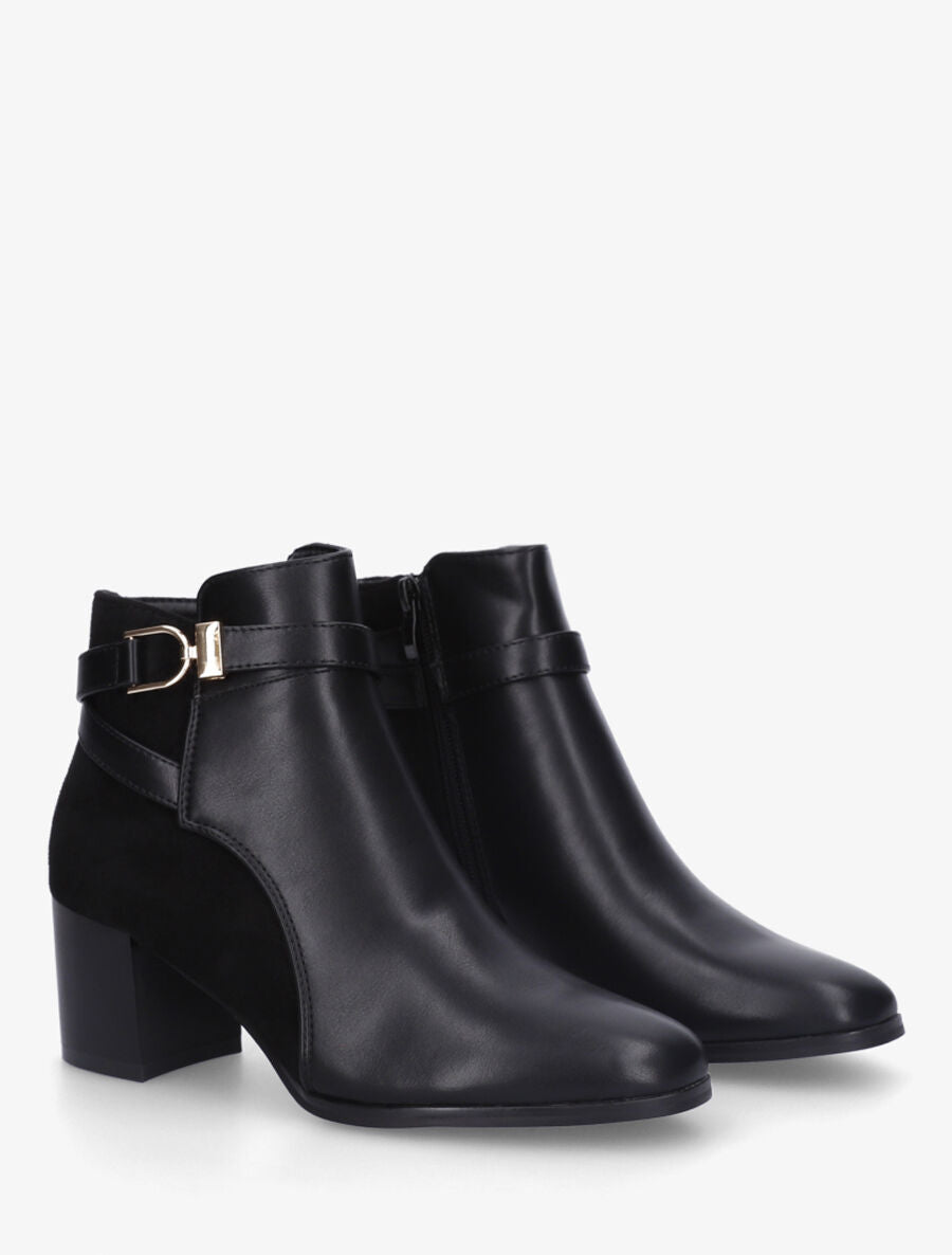 Bottines à talon en simili et suédine - Noir - 4