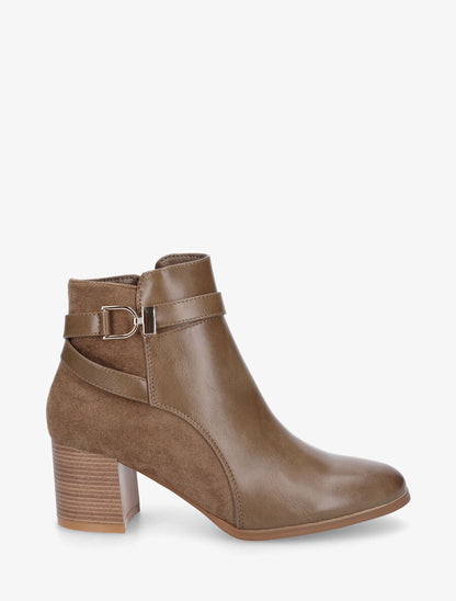Bottines à talon en simili et suédine - Taupe - 1